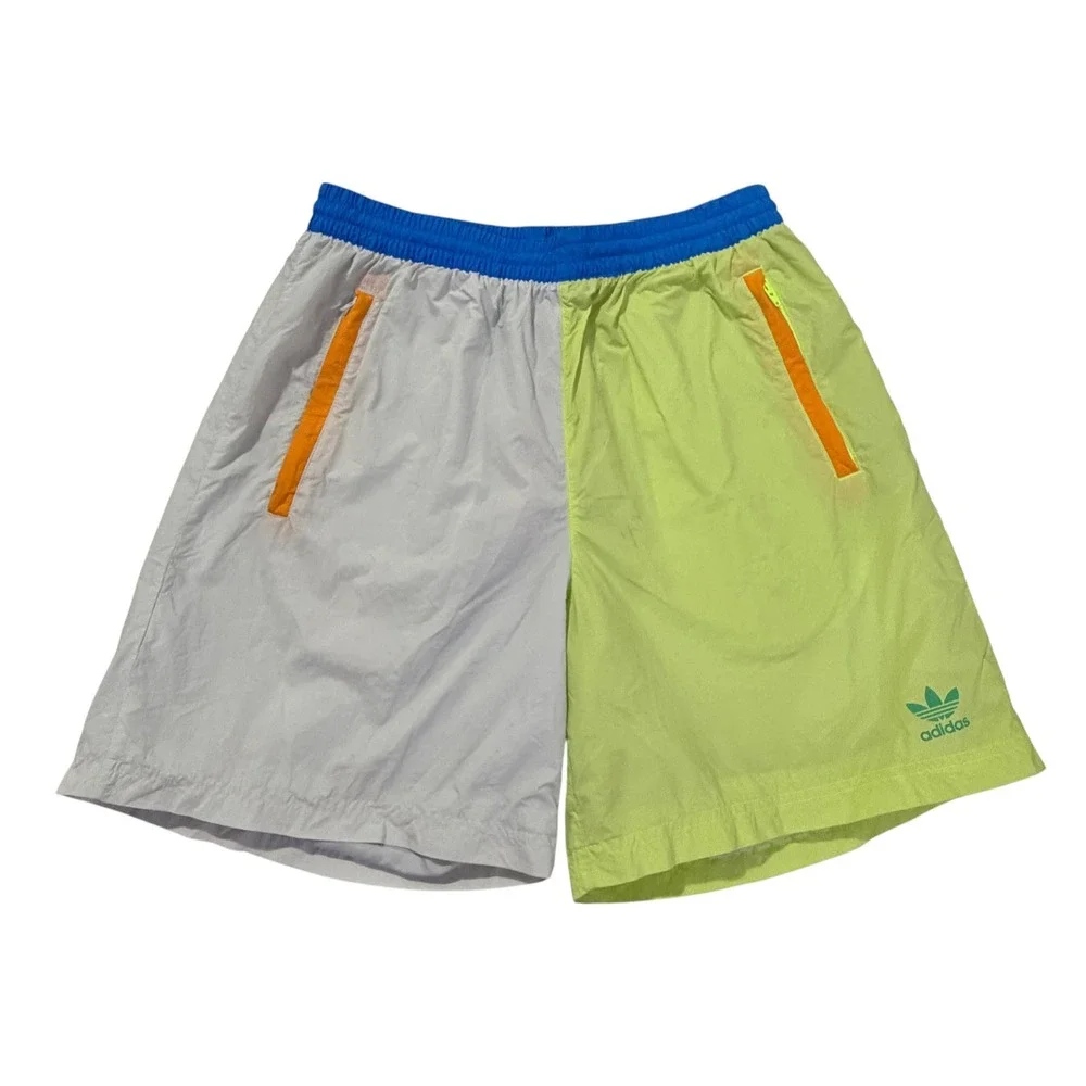 Adidas Originals Mens Colorblock Swim Shorts Lime Grey Blue HC2142 Size M 5in
